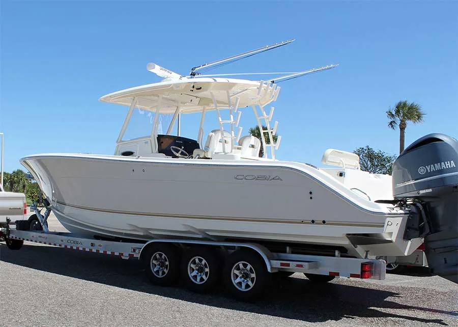 Barrie boat loaded on a trailer for recovery and towing