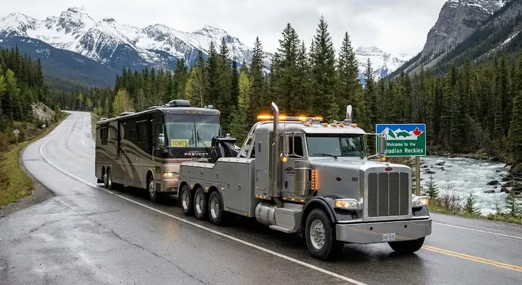 Barrie medium-duty tow truck on commercial route
