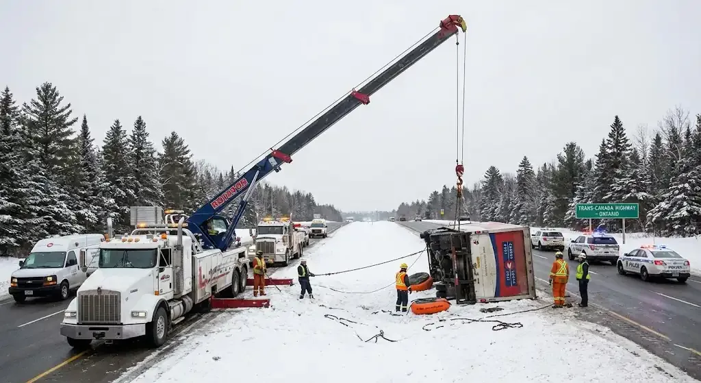 Barrie truck towing on highway corridor
