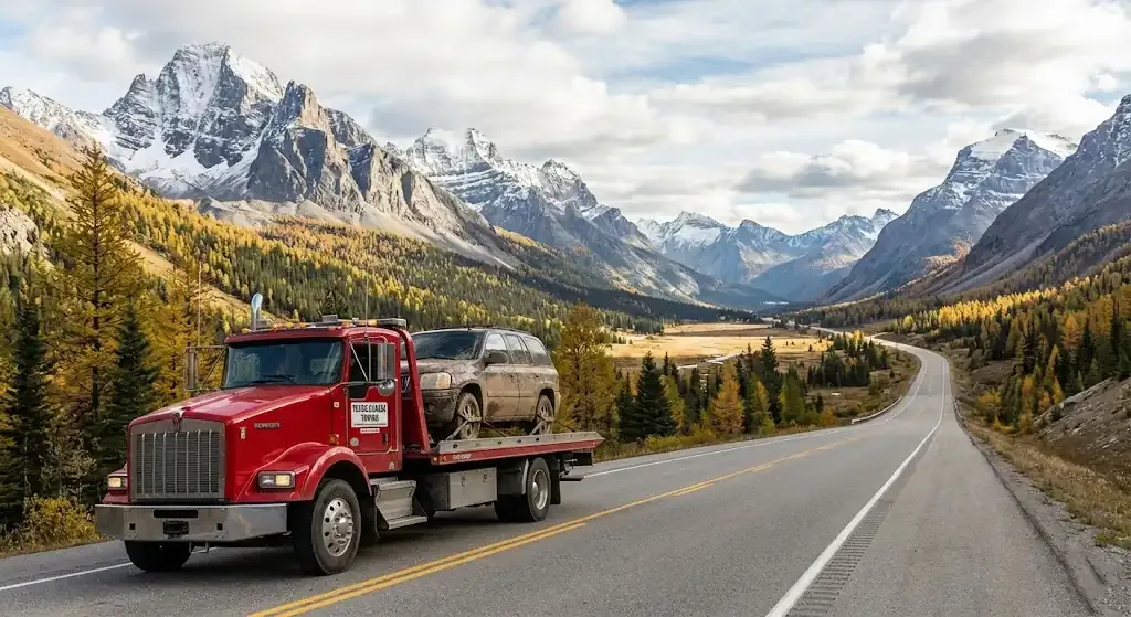 long-distance tow truck on a Barrie highway corridor